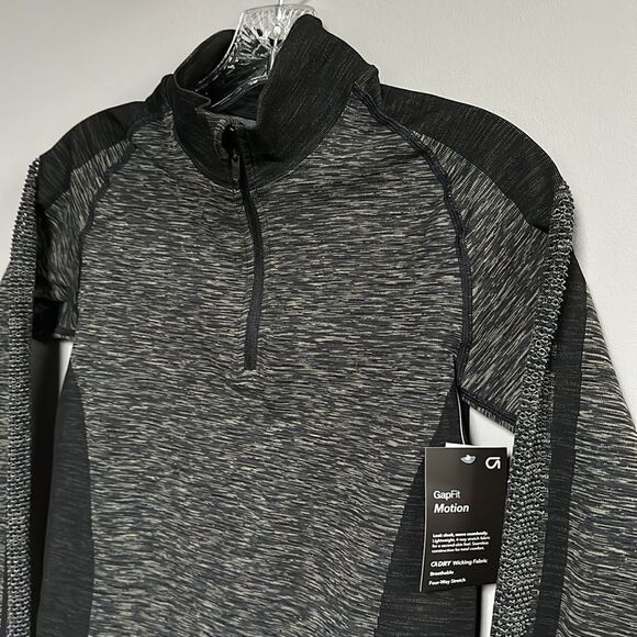 NWT Gap Fit Half-Zip Long Sleeve Running Skiing Seamless Top Black Spacedye S - Picture 6 of 16